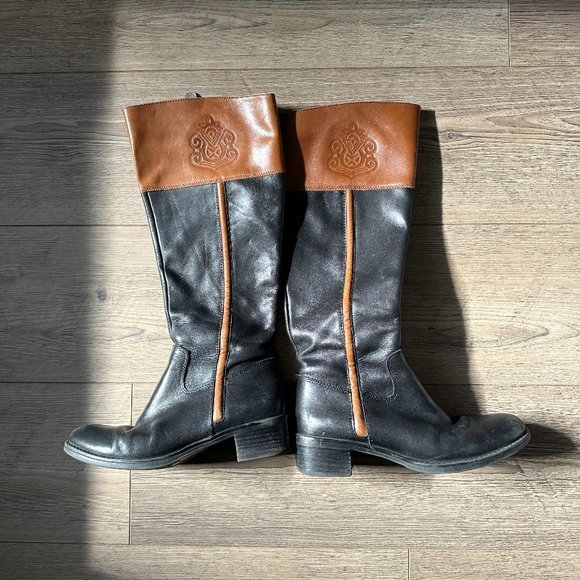 Franco Sarto Two-Tone Riding Boot Black Brown Zipper Size 7.5 - Picture 1 of 5
